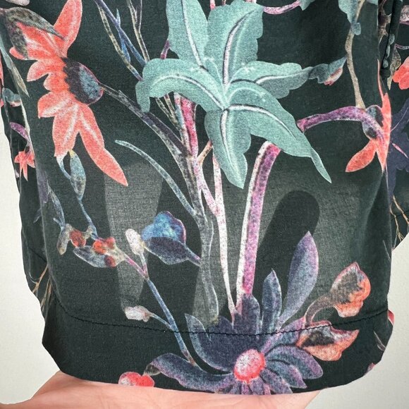 Feathers By Tolani Top Womens Medium Black Floral Sheer Sleeveless Button Tie M - Picture 6 of 10